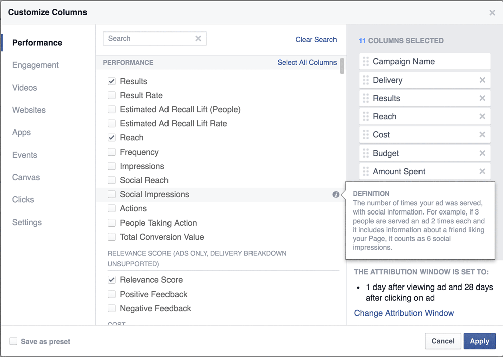 Facebook Custom Reporting