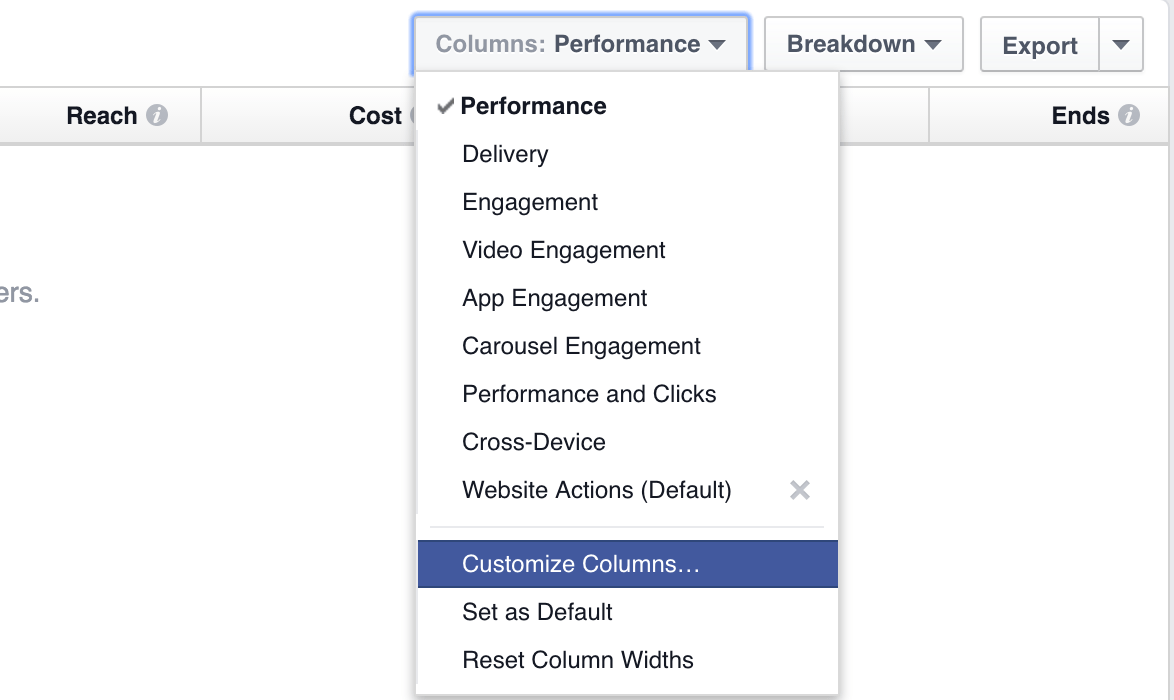 Select Facebook Metrics